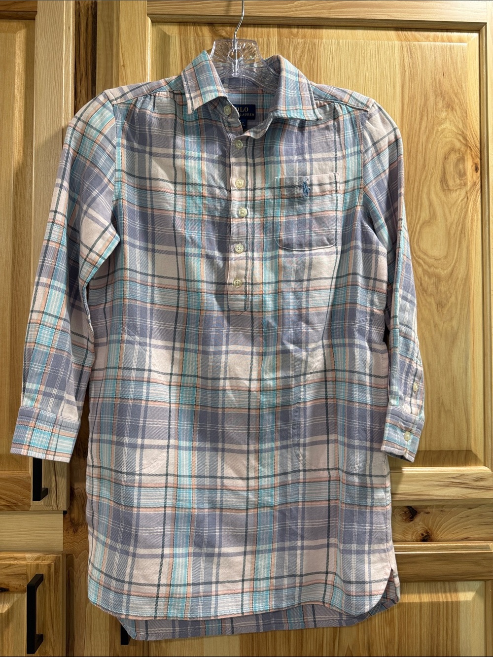 New! Polo Ralph Lauren Girls Sz 7 Pastel Plaid Button-Front Popover Shirt Dress